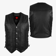 Alpha Leather Motorcycle Vest for Men Riding Club Black Biker Vests With Concealed Carry Gun Pocket Cruise Vintage